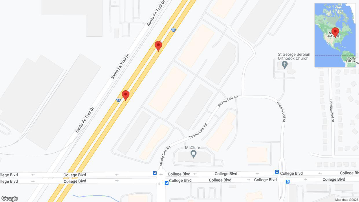 A detailed map that shows the affected road due to 'Broken down vehicle on eastbound I-35 in Lenexa' on November 15th at 12:15 p.m.