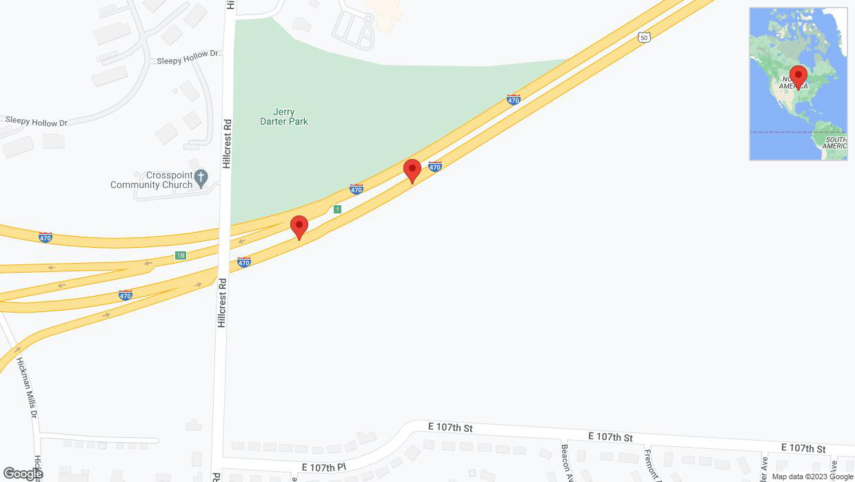 A detailed map that shows the affected road due to 'Broken down vehicle on eastbound I-470 in Kansas City' on November 15th at 12:21 p.m.