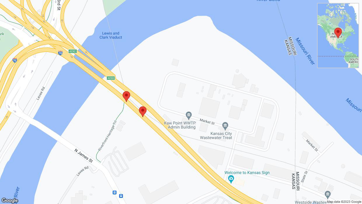 A detailed map that shows the affected road due to 'Broken down vehicle on eastbound I-70 in Kansas City' on November 15th at 3:49 p.m.