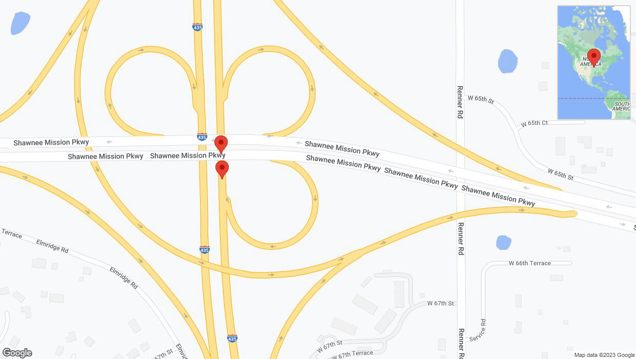 A detailed map that shows the affected road due to 'Broken down vehicle on northbound I-435 in Shawnee' on November 15th at 3:01 p.m.