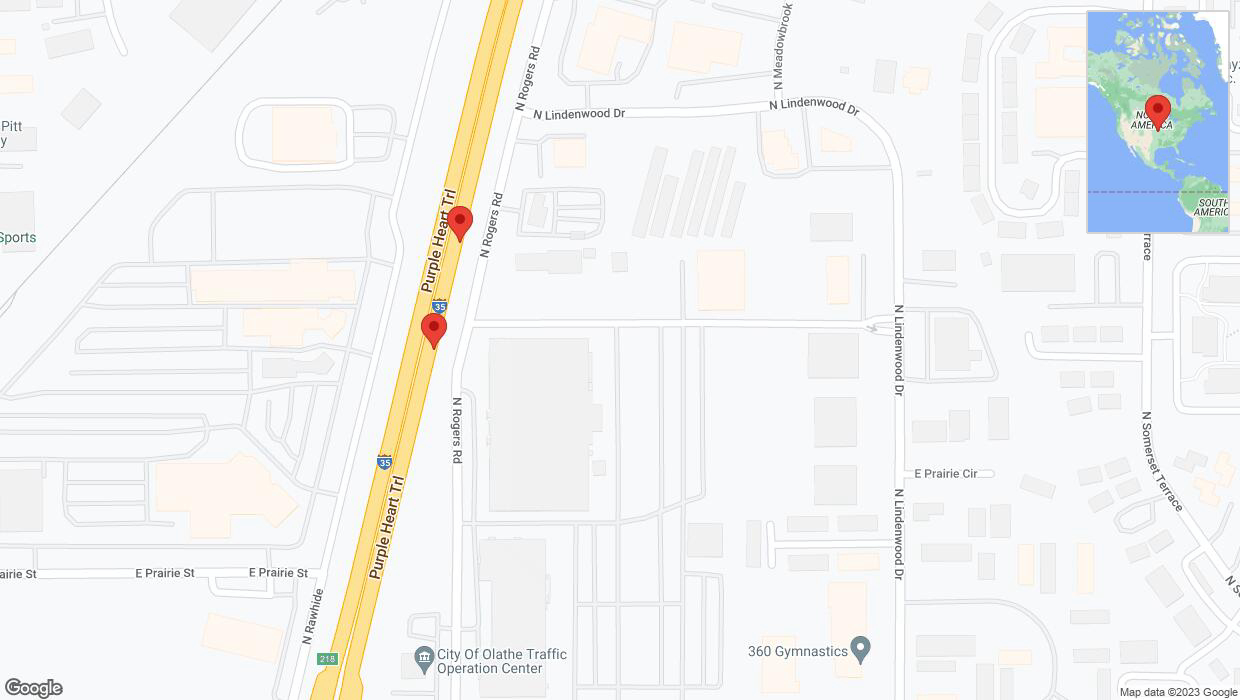 A detailed map that shows the affected road due to 'Broken down vehicle on eastbound I-35 in Olathe' on November 15th at 4:48 p.m.