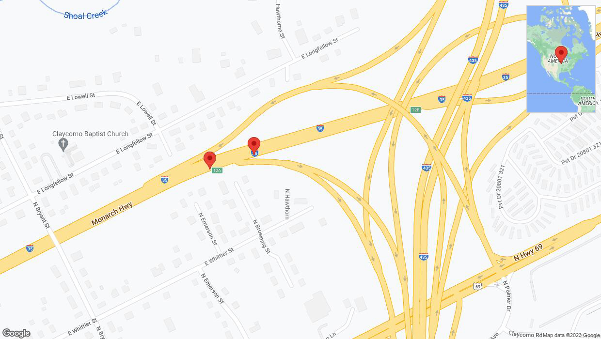 A detailed map that shows the affected road due to 'Broken down vehicle on northbound I-35 in Kansas City' on November 15th at 7:12 p.m.