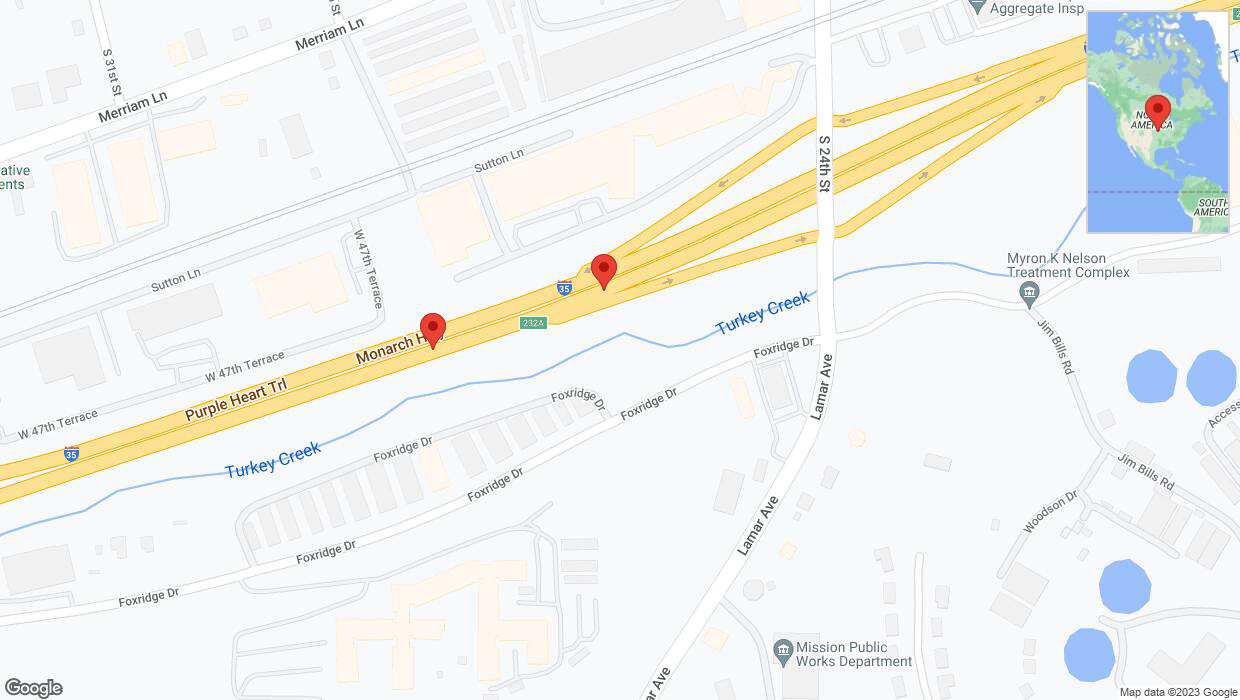 A detailed map that shows the affected road due to 'Broken down vehicle on northbound I-35 in Shawnee' on November 15th at 7 p.m.