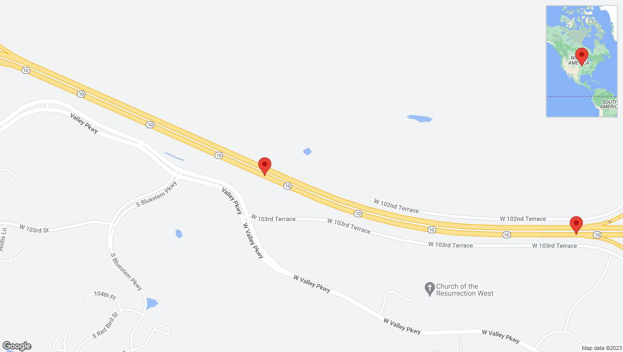 A detailed map that shows the affected road due to 'Olathe: K-10 temporarily closed' on November 15th at 7:54 p.m.