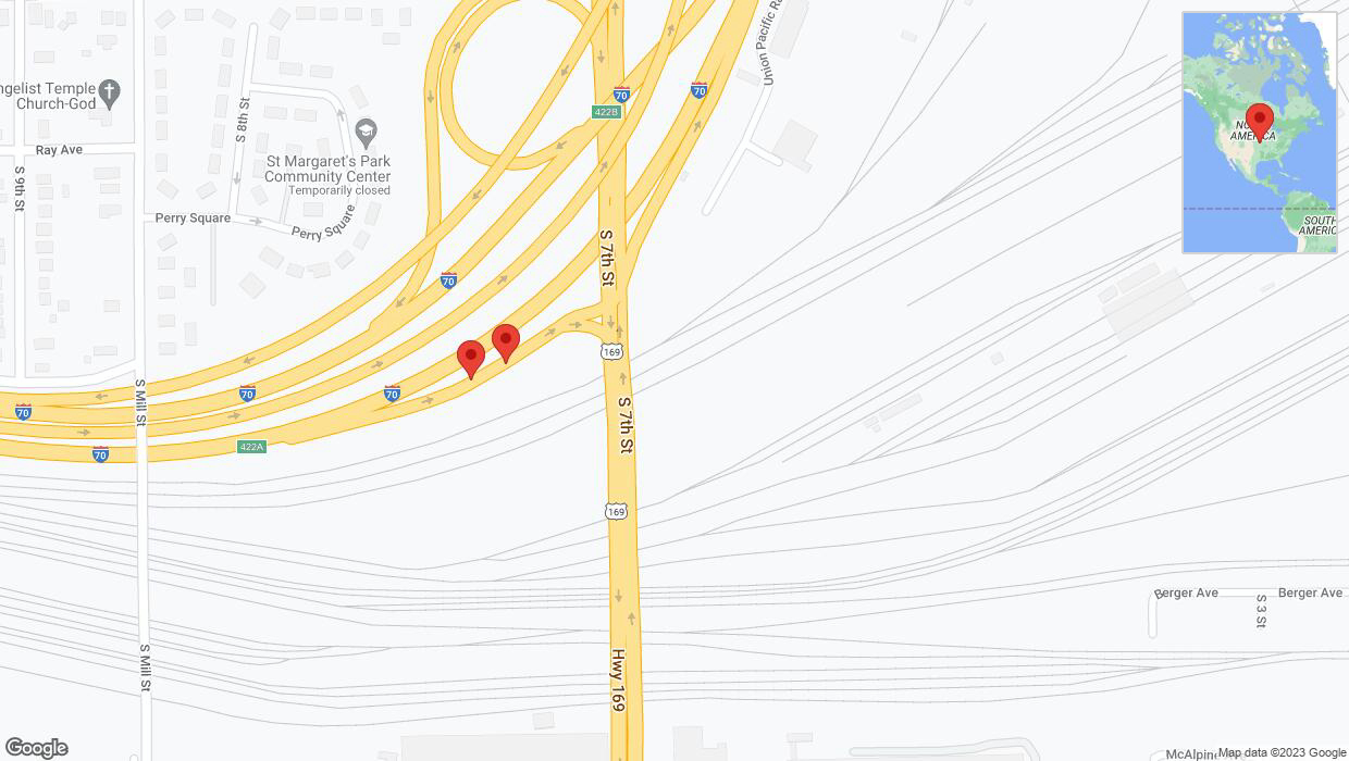 A detailed map that shows the affected road due to 'Broken down vehicle on northbound US-69 in Kansas City' on November 15th at 11:12 p.m.
