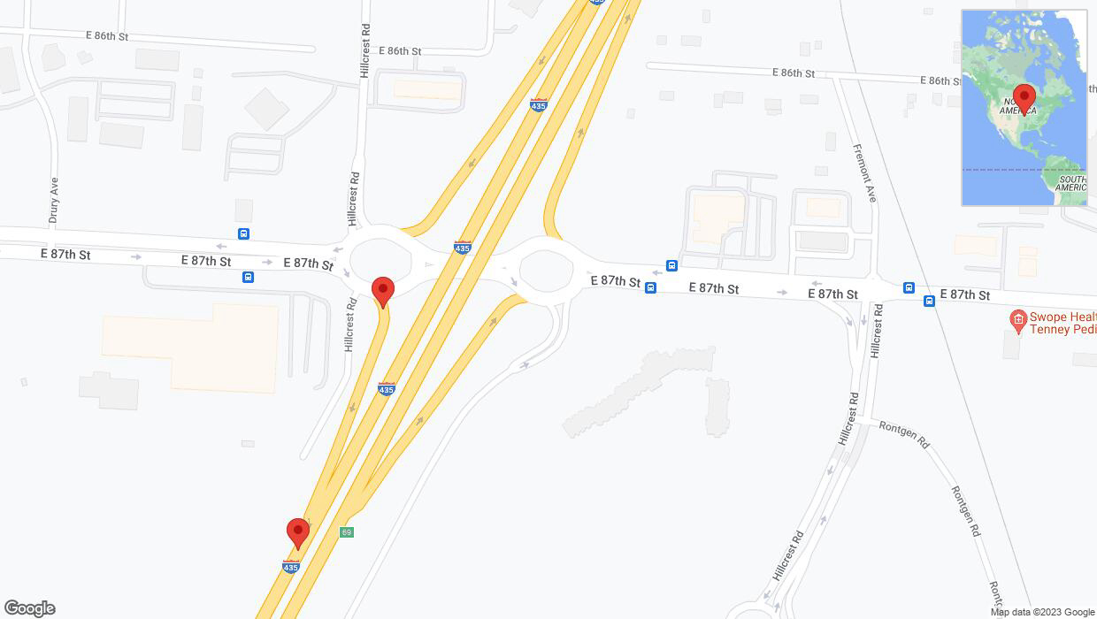 A detailed map that shows the affected road due to 'Broken down vehicle on East 87th Street in Kansas City' on November 15th at 11:42 p.m.
