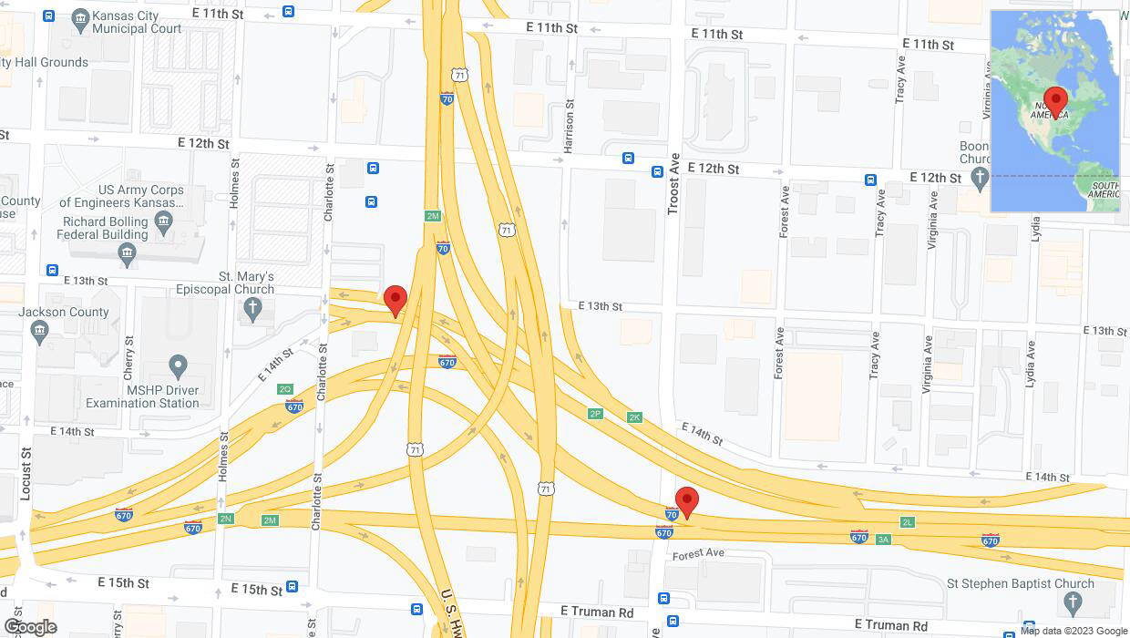 A detailed map that shows the affected road due to 'Kansas City: Charlotte Street closed' on November 16th at 12:24 p.m.