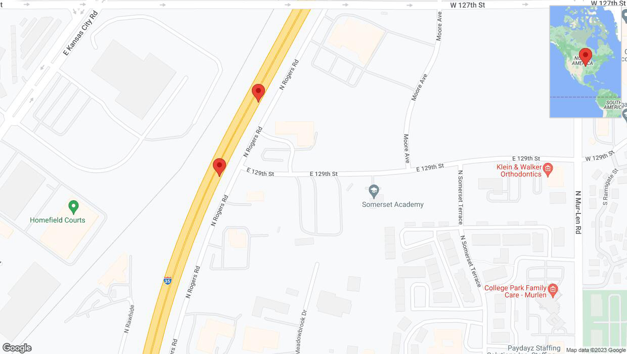 A detailed map that shows the affected road due to 'Broken down vehicle on eastbound I-35 in Olathe' on November 16th at 1:18 p.m.