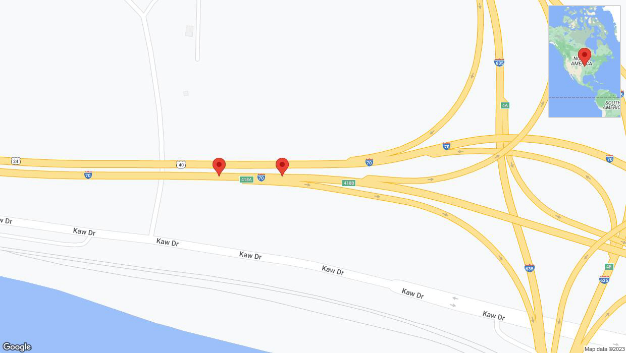 A detailed map that shows the affected road due to 'Broken down vehicle on eastbound I-70 in Kansas City' on November 16th at 2:30 p.m.