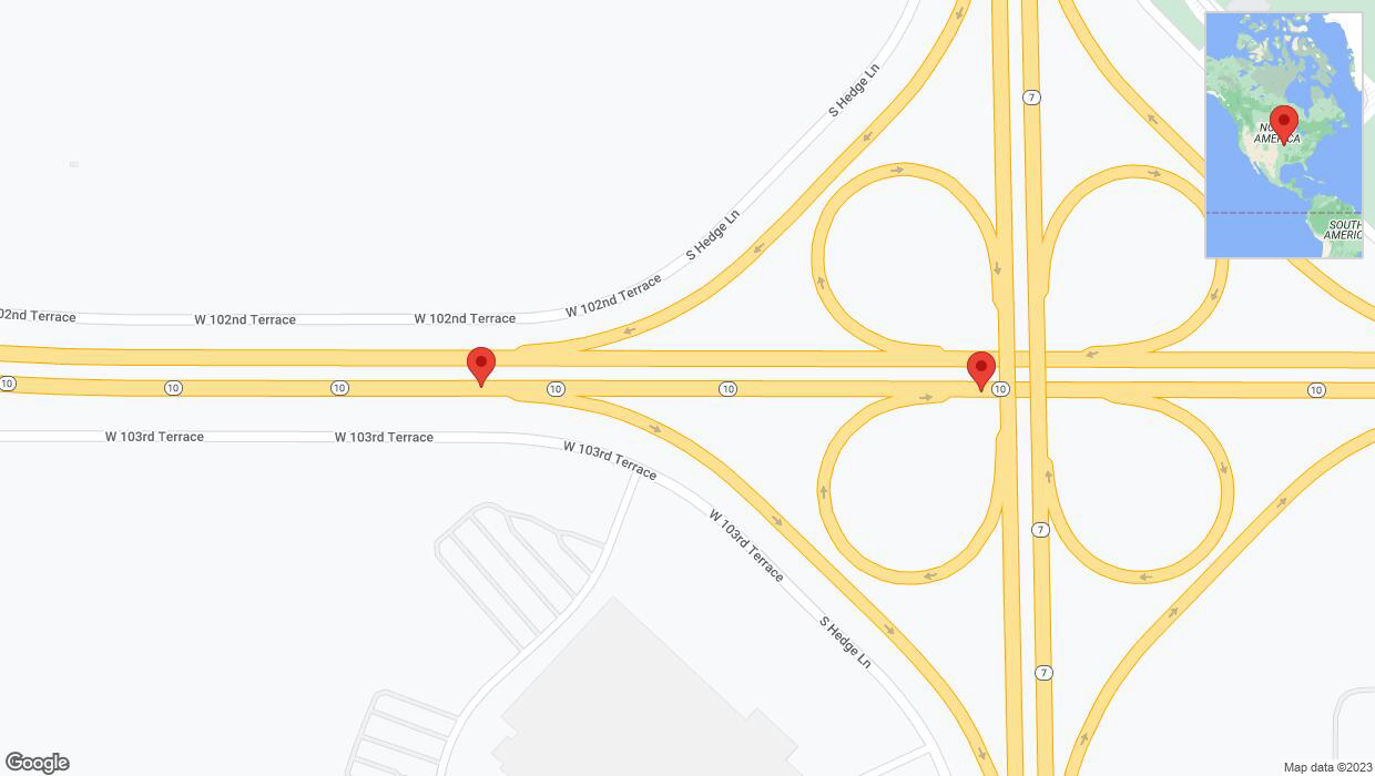 A detailed map that shows the affected road due to 'Broken down vehicle on eastbound K-10 in Lenexa' on November 16th at 2:45 p.m.