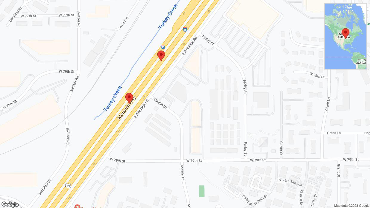 A detailed map that shows the affected road due to 'Broken down vehicle on eastbound I-35 in Overland Park' on November 16th at 4:48 p.m.
