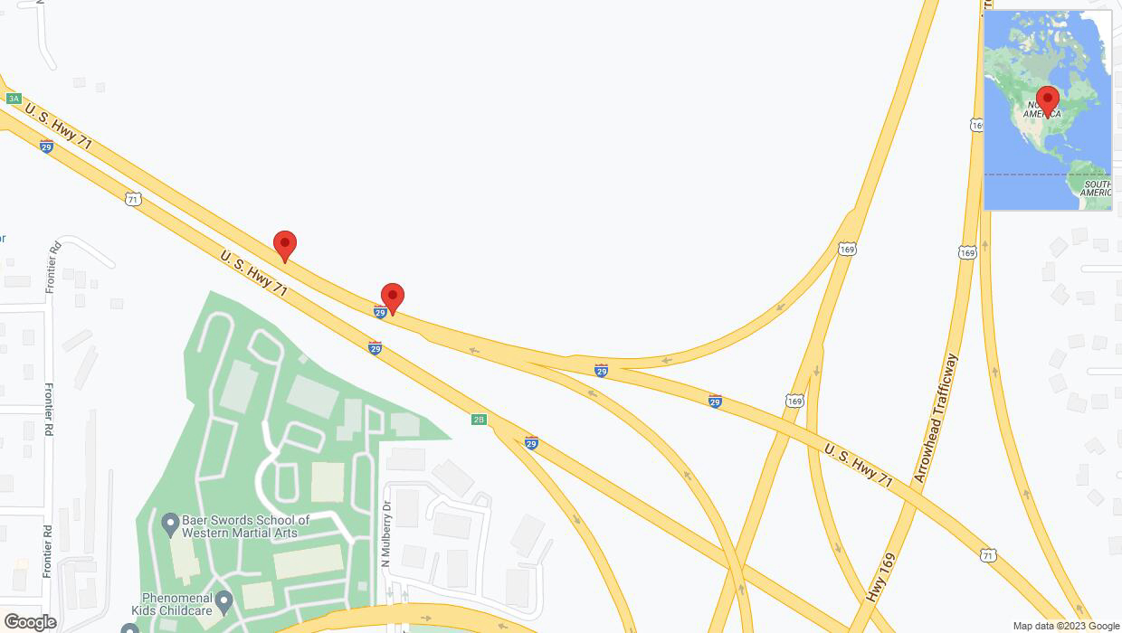 A detailed map that shows the affected road due to 'Warning in Kansas City: Crash reported on northbound I-29' on November 16th at 5:24 p.m.