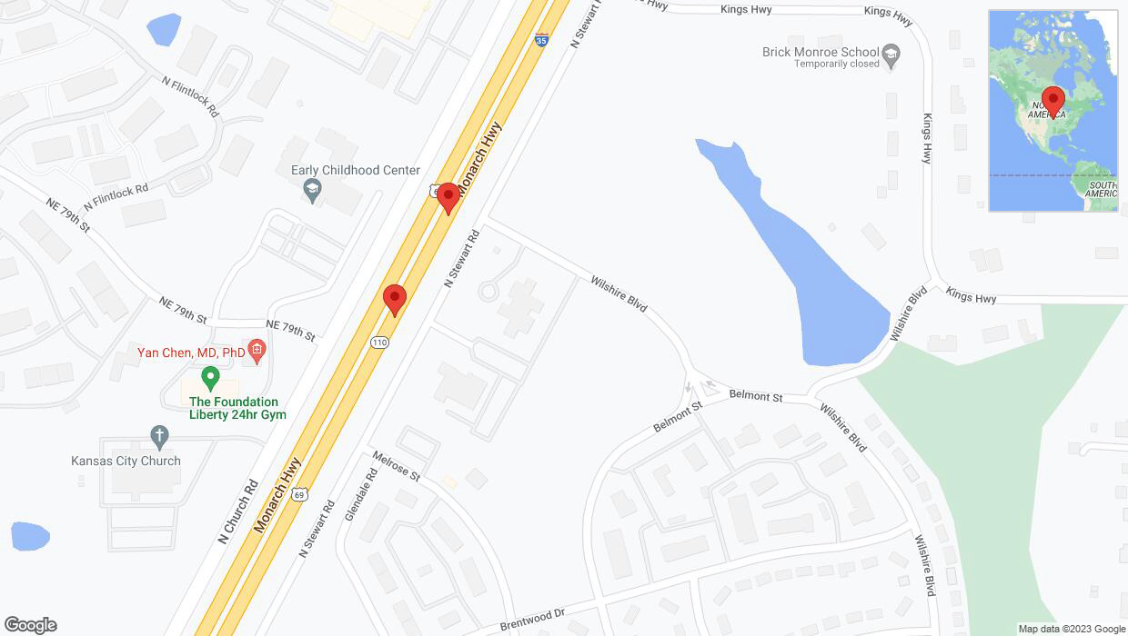 A detailed map that shows the affected road due to 'Broken down vehicle on northbound I-35 in Liberty' on November 16th at 5:36 p.m.