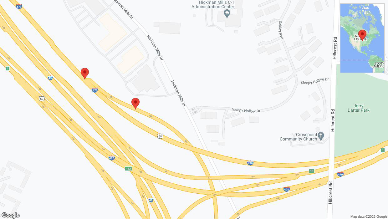 A detailed map that shows the affected road due to 'Warning: Crash on I-470 West in Kansas City' on November 16th at 6:18 p.m.