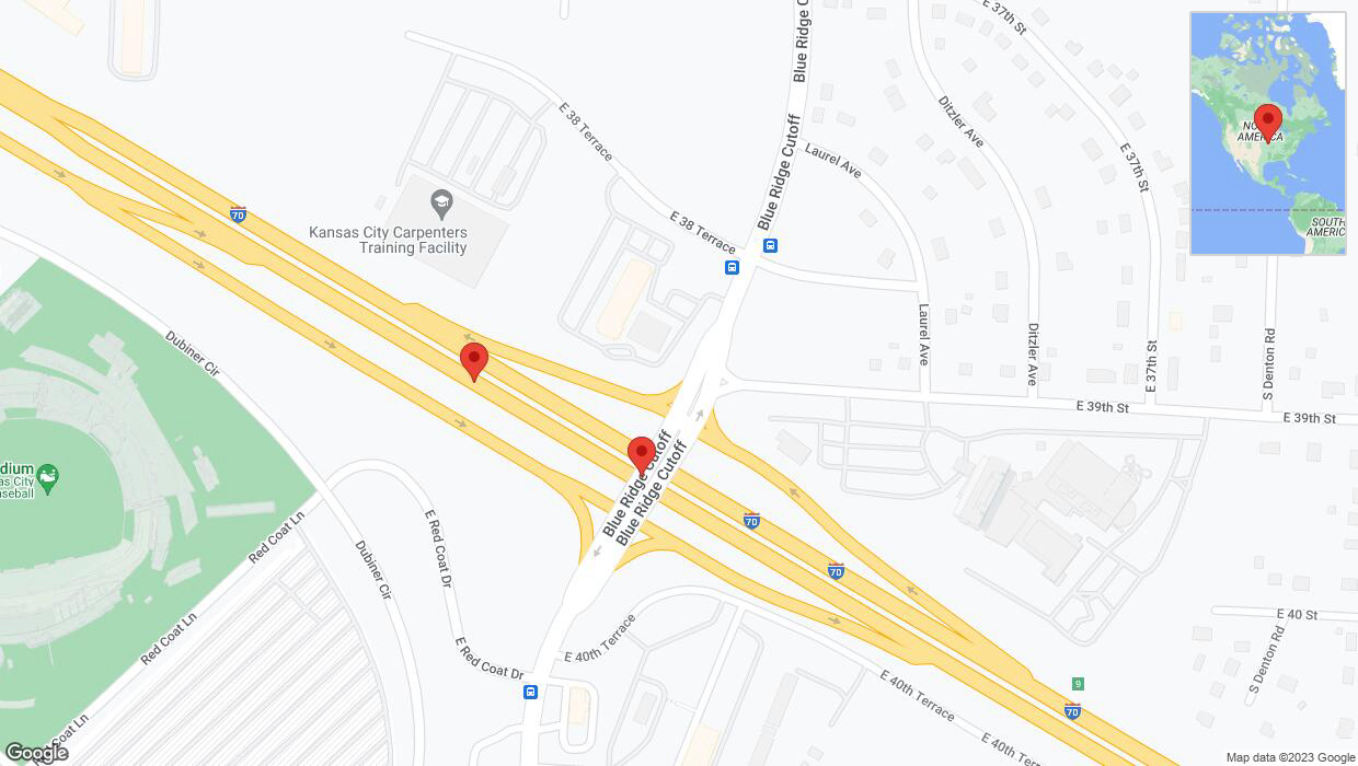 A detailed map that shows the affected road due to 'Broken down vehicle on eastbound I-70 in Kansas City' on November 16th at 6:54 p.m.