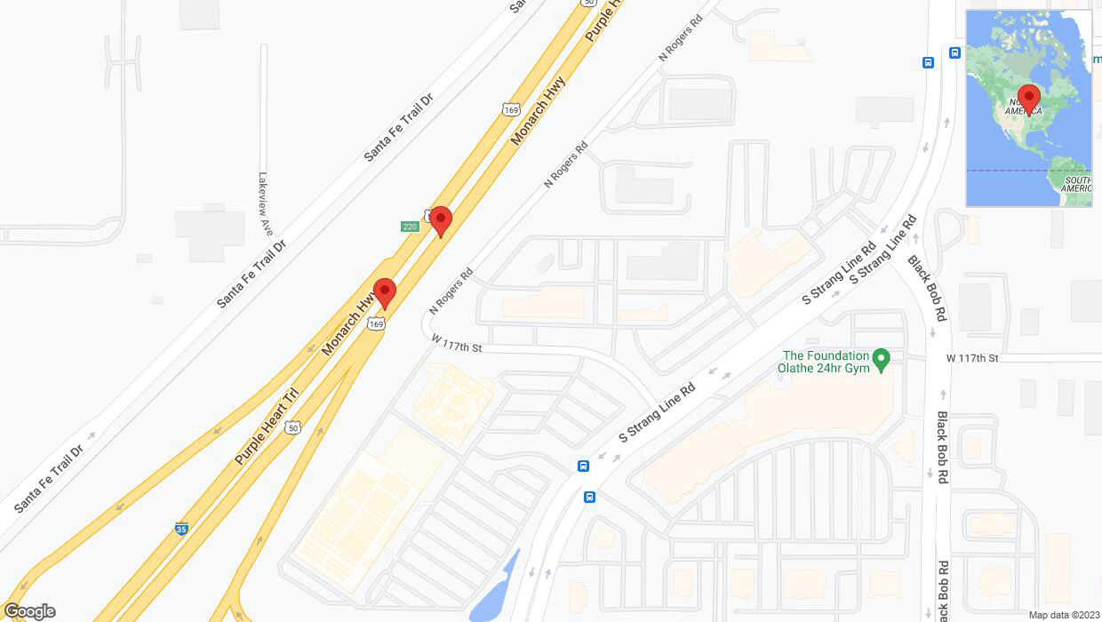 A detailed map that shows the affected road due to 'Broken down vehicle on eastbound I-35 in Olathe' on November 16th at 7:12 p.m.