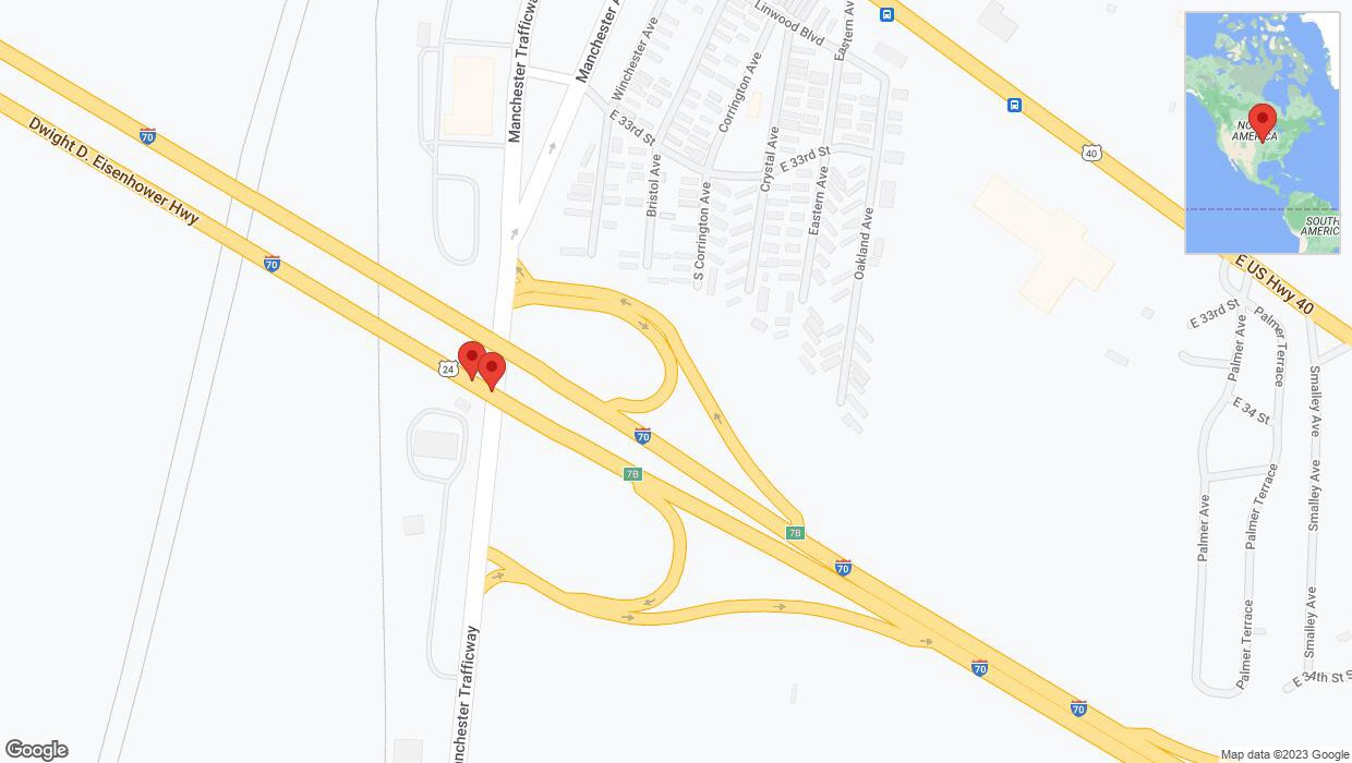 A detailed map that shows the affected road due to 'Broken down vehicle on eastbound I-70 in Kansas City' on November 16th at 10:54 p.m.