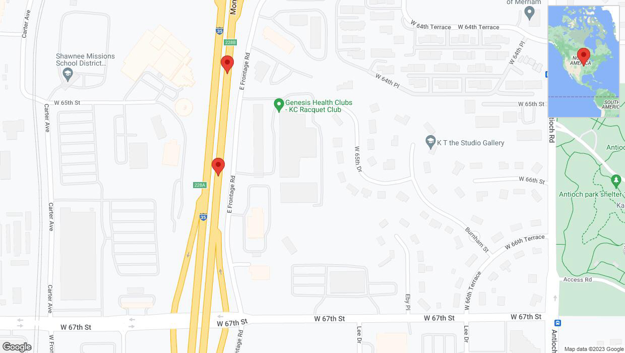 A detailed map that shows the affected road due to 'Broken down vehicle on eastbound I-35 in Merriam' on November 17th at 12:20 p.m.