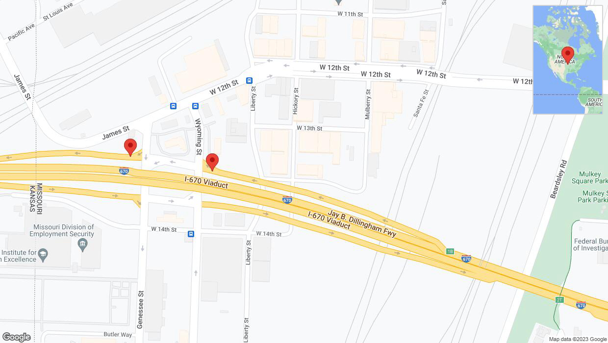 A detailed map that shows the affected road due to 'Liberty Street closed in Kansas City' on November 17th at 2:25 p.m.