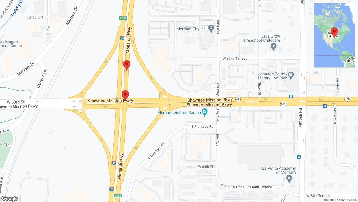 A detailed map that shows the affected road due to 'Broken down vehicle on northbound I-35 in Mission' on November 17th at 3:01 p.m.