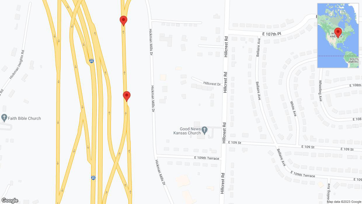 A detailed map that shows the affected road due to 'Broken down vehicle on Hickman Mills Drive in Kansas City' on November 17th at 5:31 p.m.
