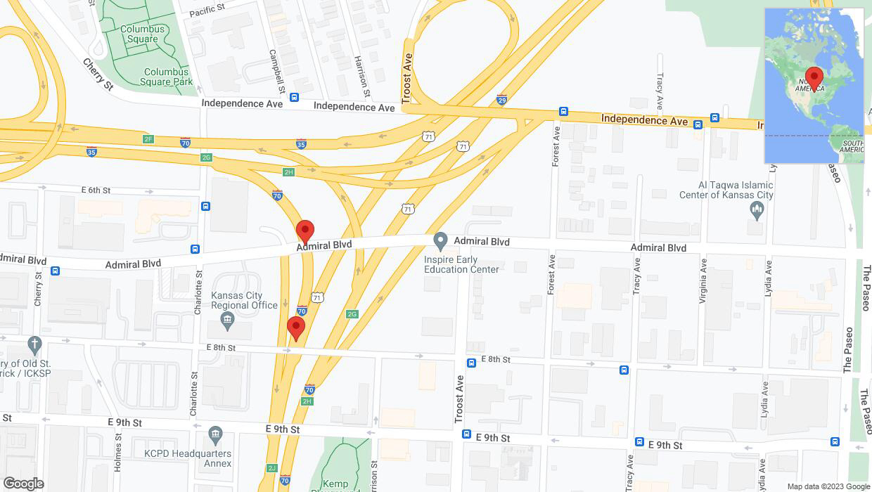 A detailed map that shows the affected road due to 'Warning in Kansas City: Crash reported on eastbound I-70' on November 18th at 12:40 p.m.