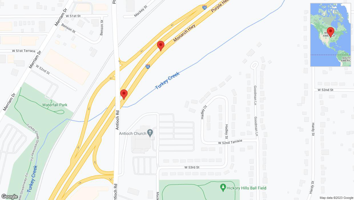 A detailed map that shows the affected road due to 'Broken down vehicle on northbound I-35 in Overland Park' on November 18th at 2:58 p.m.