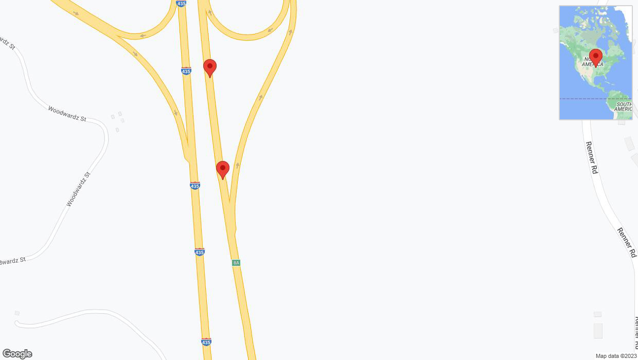 A detailed map that shows the affected road due to 'Broken down vehicle on northbound I-435 in Shawnee' on November 18th at 3:40 p.m.