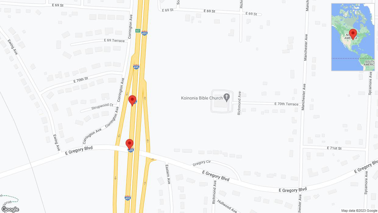 A detailed map that shows the affected road due to 'Broken down vehicle on southbound I-435 in Kansas City' on November 18th at 6:16 p.m.