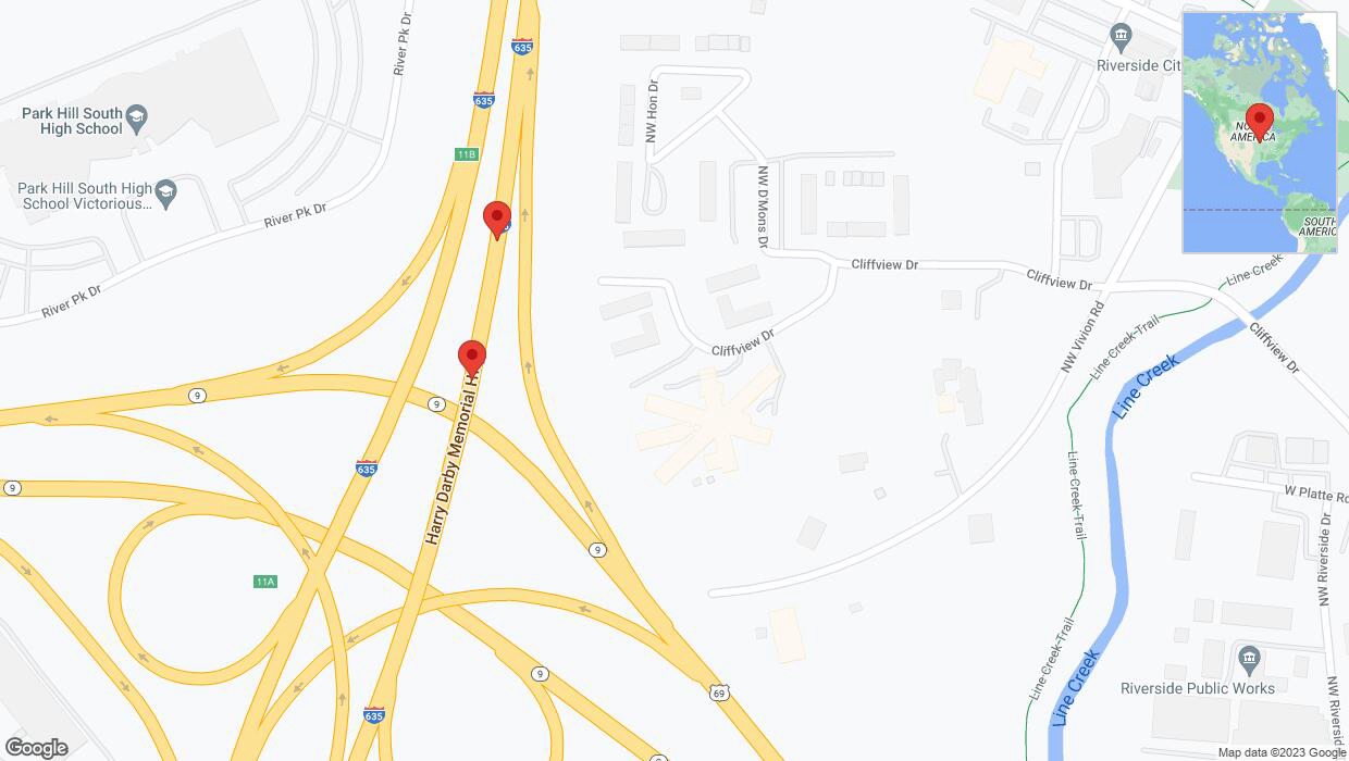 A detailed map that shows the affected road due to 'Broken down vehicle on northbound I-635 in Riverside' on November 18th at 7:40 p.m.