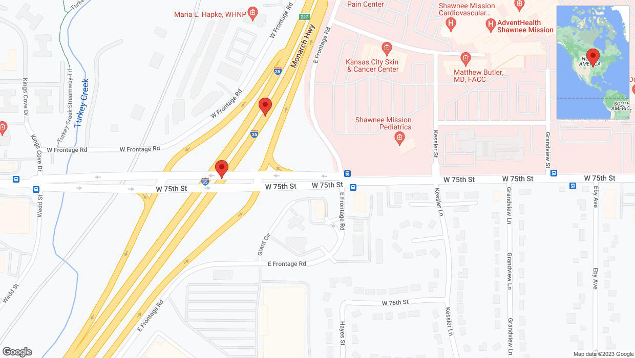 A detailed map that shows the affected road due to 'Broken down vehicle on eastbound I-35 in Overland Park' on November 18th at 9:47 p.m.