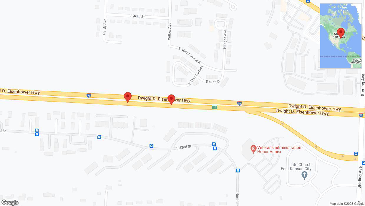 A detailed map that shows the affected road due to 'Broken down vehicle on eastbound I-70 in Kansas City' on November 18th at 9:47 p.m.