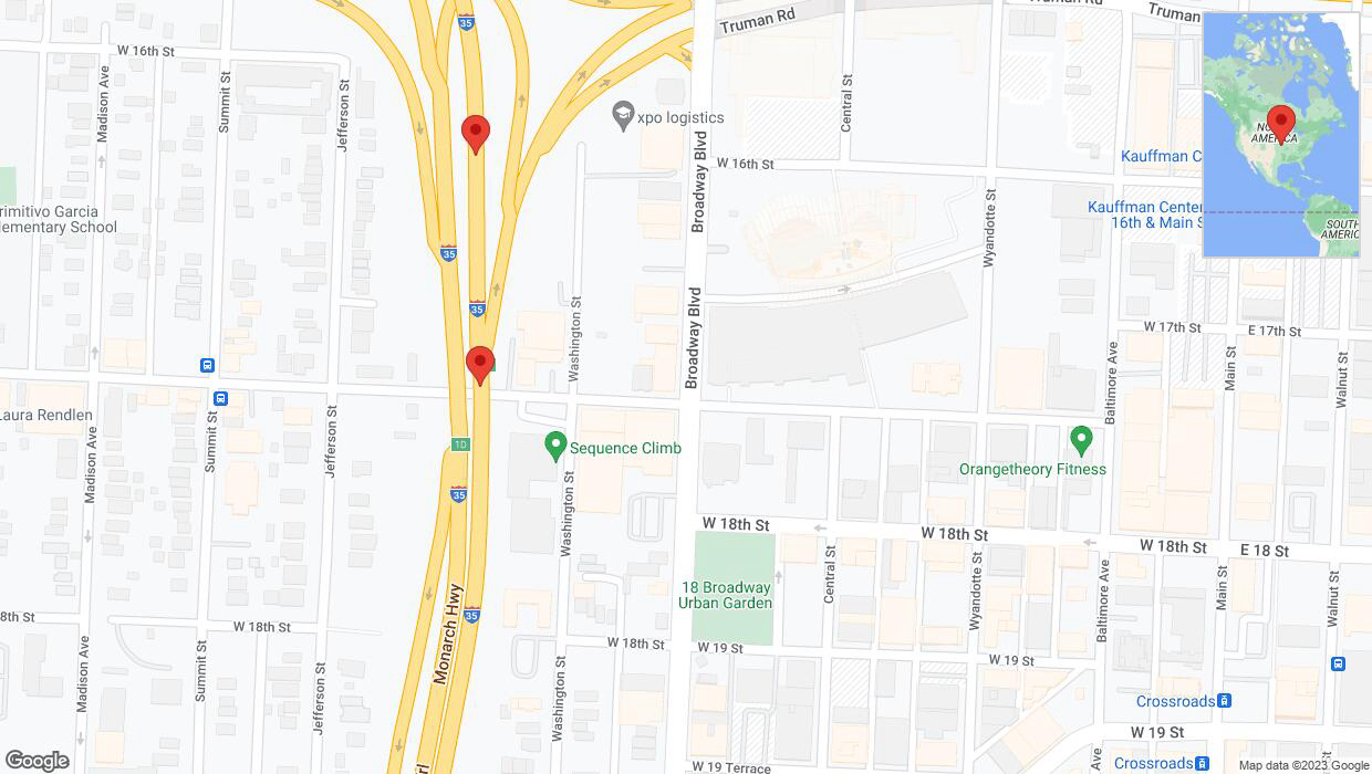 A detailed map that shows the affected road due to 'Kansas City: I-35 closed' on November 19th at 12:05 p.m.