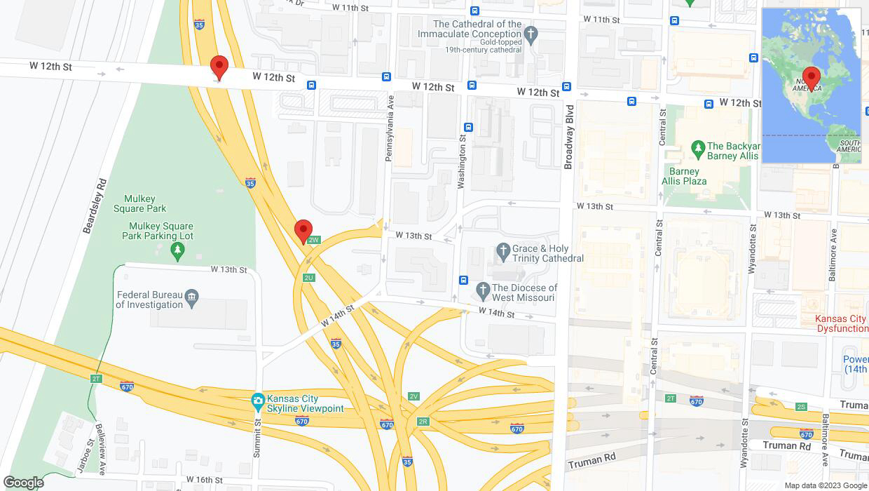 A detailed map that shows the affected road due to 'Kansas City: I-35 closed' on November 19th at 12:05 p.m.
