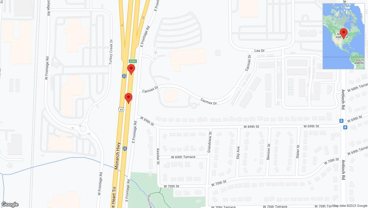 A detailed map that shows the affected road due to 'Broken down vehicle on eastbound I-35 in Overland Park' on November 19th at 2:53 p.m.