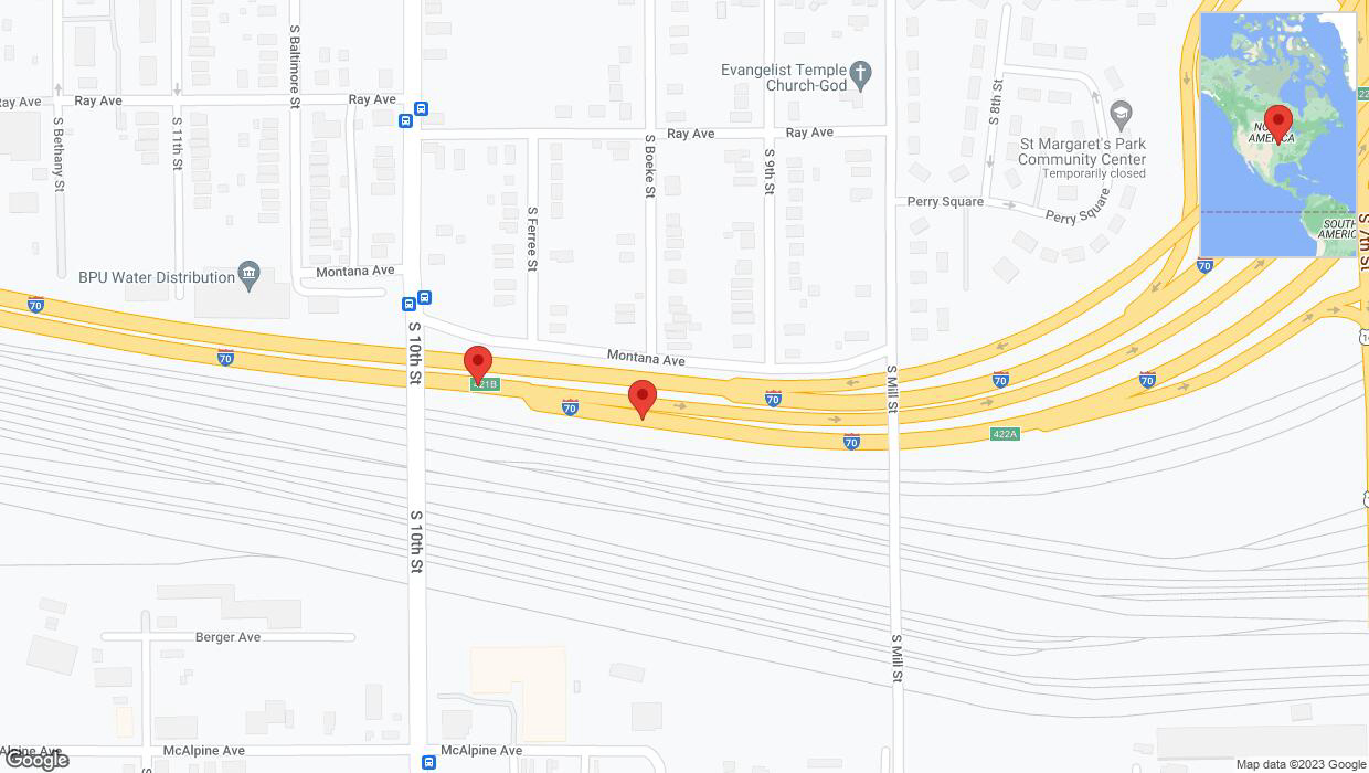 A detailed map that shows the affected road due to 'Broken down vehicle on eastbound I-70 in Kansas City' on November 19th at 2:35 p.m.