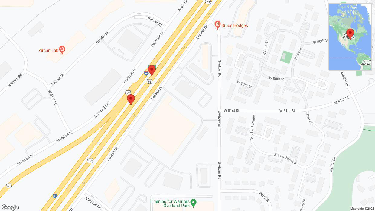 A detailed map that shows the affected road due to 'Warning in Lenexa: Crash reported on eastbound I-35' on November 19th at 4:29 p.m.