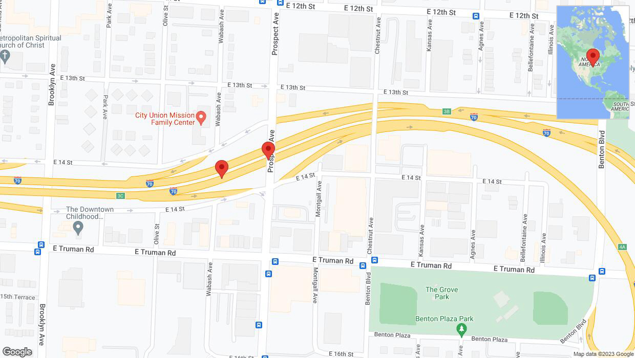 A detailed map that shows the affected road due to 'Broken down vehicle on eastbound I-70 in Kansas City' on November 19th at 10:53 p.m.