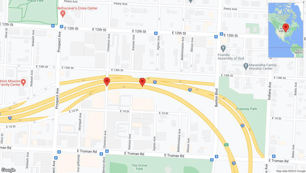 A detailed map that shows the affected road due to 'Broken down vehicle on eastbound I-70 in Kansas City' on November 21st at 7:34 p.m.