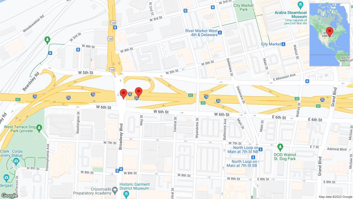 A detailed map that shows the affected road due to 'Broken down vehicle on northbound I-35 in Kansas City' on November 20th at 1:51 p.m.