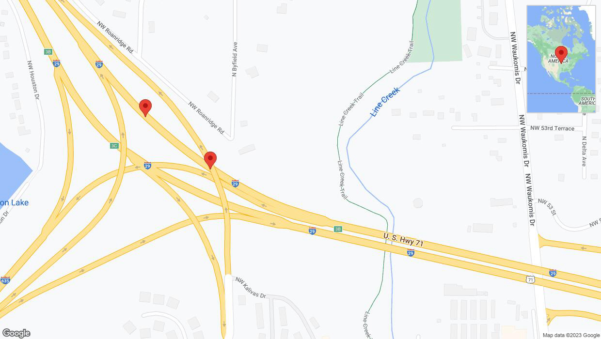 A detailed map that shows the affected road due to 'Broken down vehicle on northbound I-29 in Kansas City' on November 20th at 2:56 p.m.