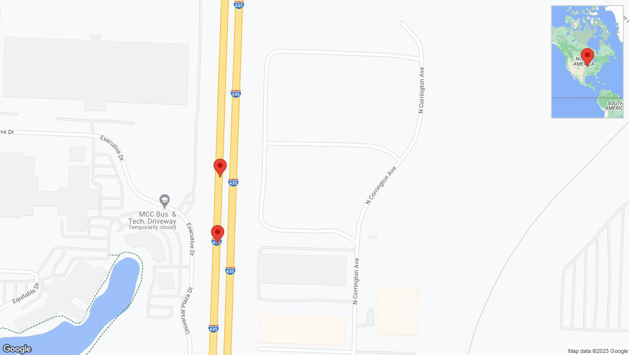 A detailed map that shows the affected road due to 'Broken down vehicle on southbound I-435 in Kansas City' on November 20th at 3:20 p.m.