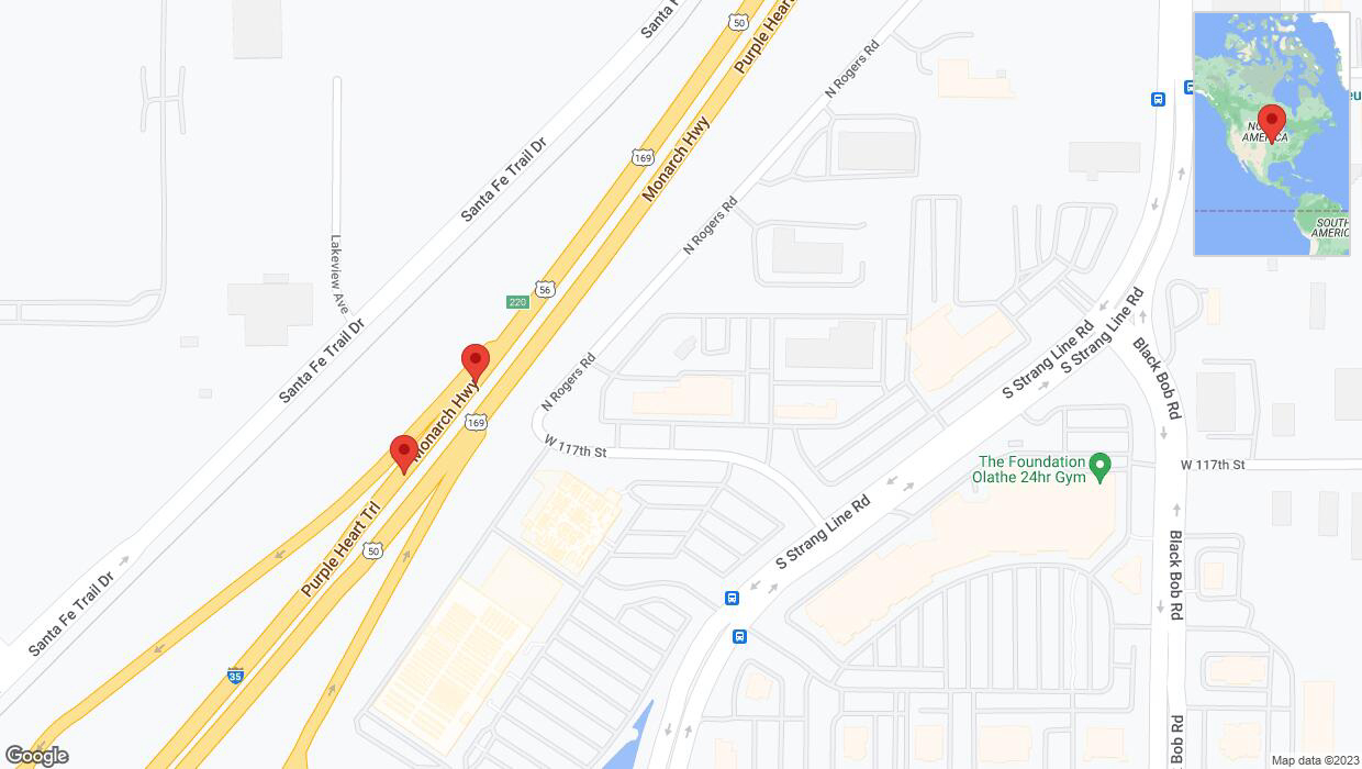 A detailed map that shows the affected road due to 'Broken down vehicle on westbound I-35 in Olathe' on November 20th at 3:50 p.m.