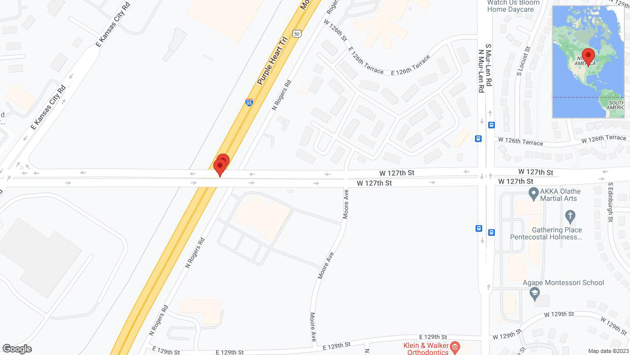 A detailed map that shows the affected road due to 'Broken down vehicle on eastbound I-35 in Olathe' on November 20th at 3:56 p.m.