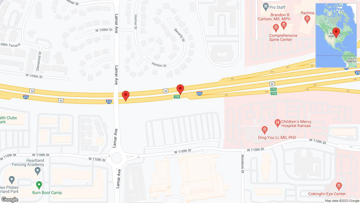 A detailed map that shows the affected road due to 'Broken down vehicle on eastbound I-435 in Shawnee' on November 20th at 5:08 p.m.