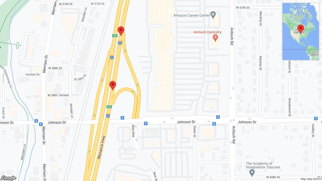 A detailed map that shows the affected road due to 'Broken down vehicle on northbound I-35 in Merriam' on November 20th at 8:14 p.m.