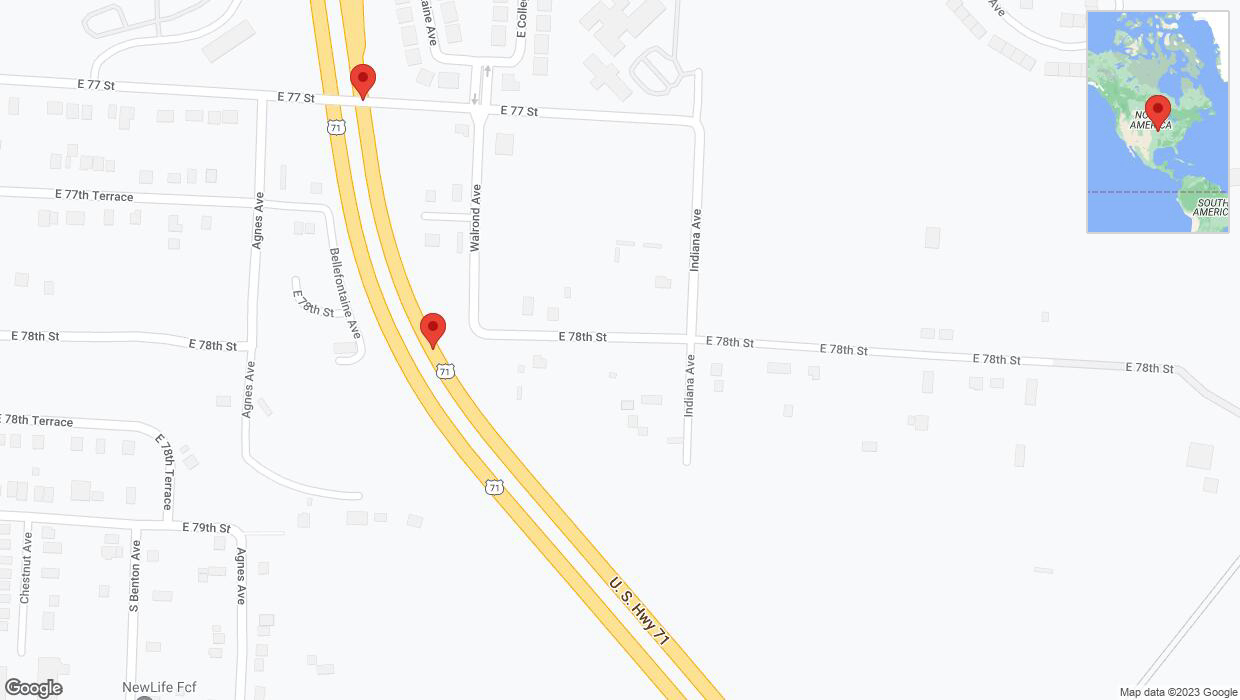 A detailed map that shows the affected road due to 'Broken down vehicle on northbound I-40/US-71 in Kansas City' on November 20th at 9:50 p.m.