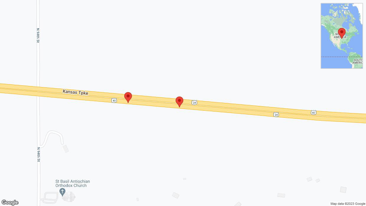A detailed map that shows the affected road due to 'Broken down vehicle on eastbound I-70 in Kansas City' on November 22nd at 1:08 p.m.