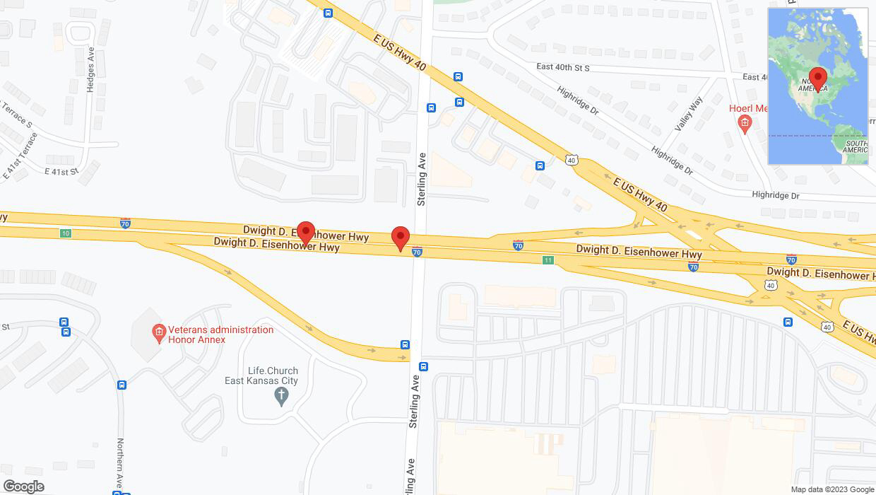 A detailed map that shows the affected road due to 'Broken down vehicle on eastbound I-70 in Kansas City' on November 21st at 12:48 p.m.