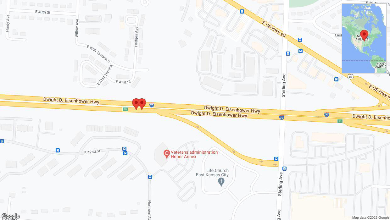 A detailed map that shows the affected road due to 'Broken down vehicle on eastbound I-70 in Kansas City' on November 21st at 12:19 p.m.